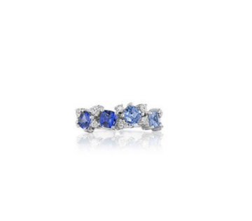 Penny Preville 18K White Gold Ombre Band, Featuring 4 Cushion Blue Sapphires =1.68ctw, Accented with 9 Round Diamonds =.27ctw | Alson Jewelers