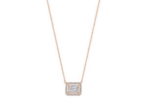 a Penny Preville 18K Rose Gold 18" Petite Illusion Setting with Pave Round Border on Plain Chain