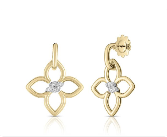 Roberto Coin 18K Yellow & White Gold Cialoma Earrings, Featuring Round Diamonds =.15ctw, G-H Color, SI Clarity 