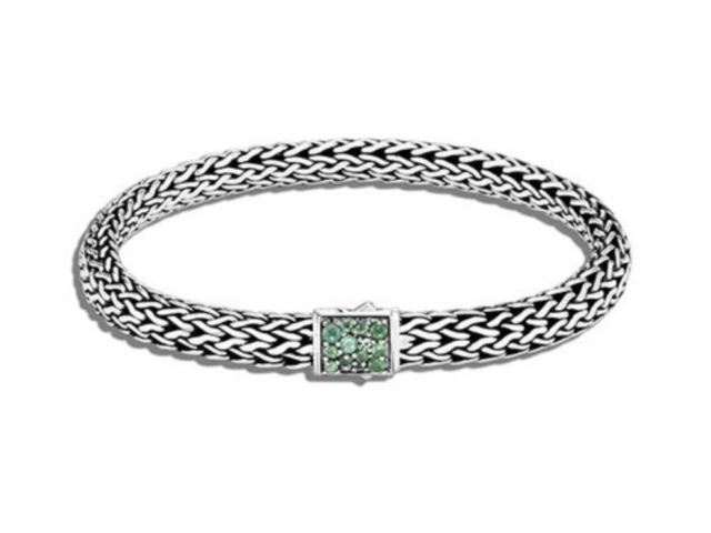 John Hardy Silver Small Classic Chain Reversible Bracelet, Featuring Black Sapphire & Emerald | Alson Jewelers