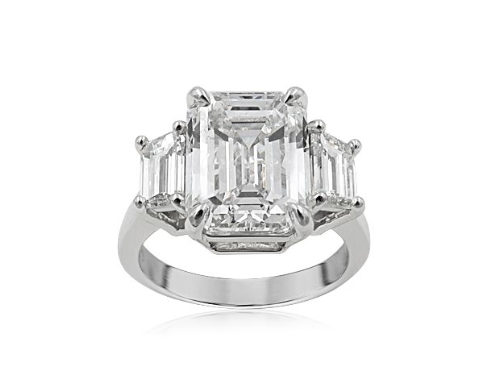 Alson Signature Collection Platinum Three-Stone Engagement Ring, Featuring a 5.52 Carat Emerald Cut Diamond, G Color, VVS2 Clarity, GIA Certified, Accented with 2 Trapezoid Diamonds =1.25ctw, G Color, VS1 Clarity | Alson Jewelers