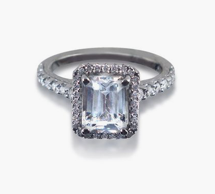 Penny Preville Shared Prong Engraved Frame Engagement Ring, Fashioned in 18K White Gold, Featuring Forty-Three Round Diamonds =.42cts Total Weight, Center Stone Sold Separately | Alson Jewelers