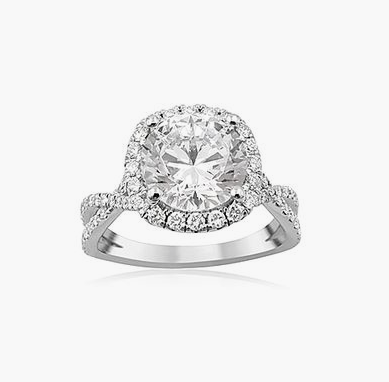 Precision Set 18K White Gold Extraordinary Cushion Halo Twist Shank Engagement Ring, Featuring 104 Round Diamonds =.56cts Total Weight, Center Stone Sold Separately | Alson Jewelers