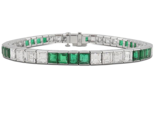 Alson Estate Collection Platinum Diamond & Emerald Bracelet, Featuring 23 Asscher Cut Diamonds =9.00cts Total Weight and 23 Square Emeralds =10.00cts Total Weight | Alson Jewelers