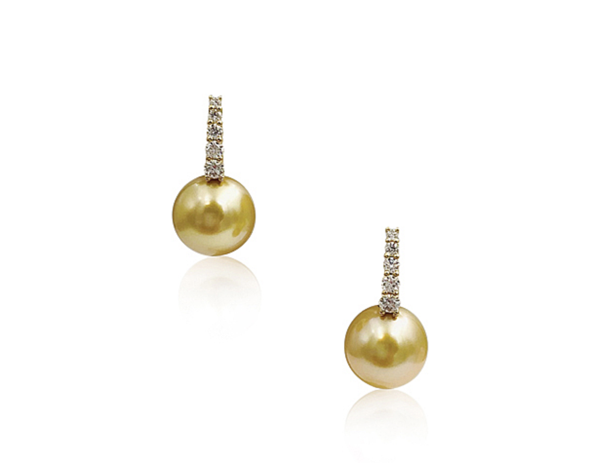 Mikimoto 18K Yellow Gold Classic 10MM Golden South Sea Pearl & Diamond Earrings