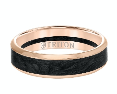 Triton Men's 14K Rose Gold & Forged Carbon 6MM Bevel Edge Band