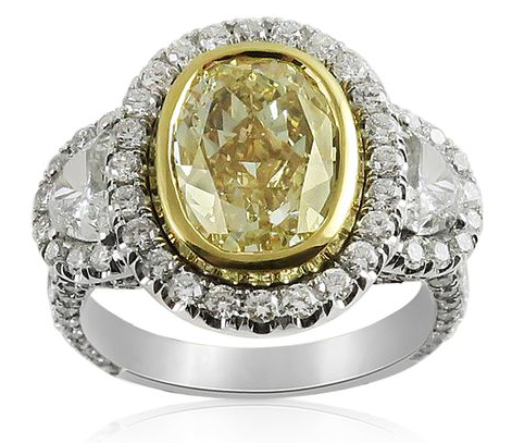 Alson Signature Collection Platinum & 18K Yellow Gold Engagement Ring, Featuring 3.05 Carat Oval Fancy Yellow Diamond, Accented with 2 Half Moon Diamonds and Round Diamonds | Alson Jewelers
