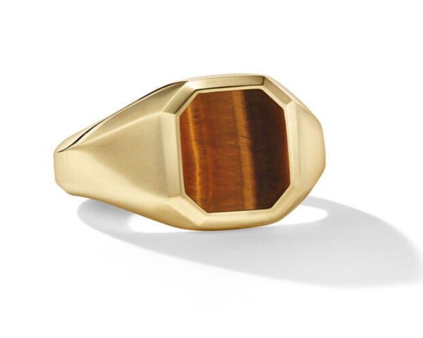 a yellow gold and tiger’s eye David Yurman ring for men