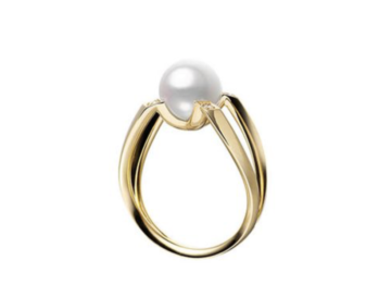 Mikimoto 18K White Gold Akoya Ring, Featuring (2) 4MM and (1) 6MM A+ Quality Akoya Cultured Pearls, Accented with 2 Round Diamonds = 0.02cts Total Weight | Alson Jewelers