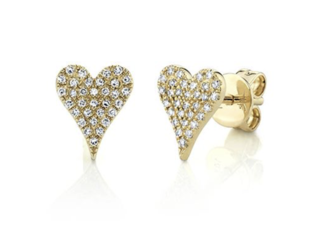 Shy Creation 14K Yellow Gold Heart Stud Earrings, Featuring 64 Round Diamonds =.14ctw, G-H Color, SI Clarity  | Alson Jewelers