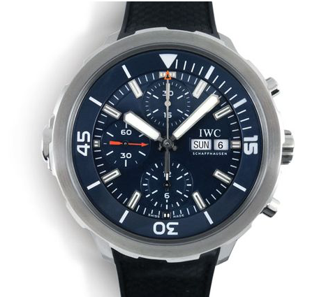 IWC Aquatimer Chronograph 44M Watch, Fashioned in Stainless Steel, Featuring a Blue Dial, Black Rubber Strap and Automatic Movement | Alson Jewelers