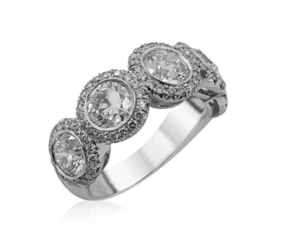 JB Star Platinum Halo Band, Featuring 5 Round Diamonds =2.54ctw, GIA Certified, Accented with 90 Round Diamonds =.51ctw | Alson Jewelers