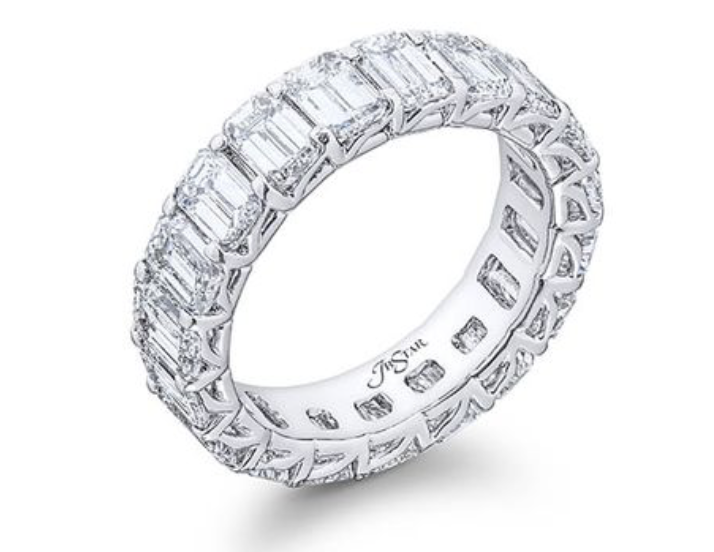 JB Star Platinum Shared Prong Eternity Band, Featuring 19 Emerald Cut Diamonds =6.85ctw, G Color, VS Clarity