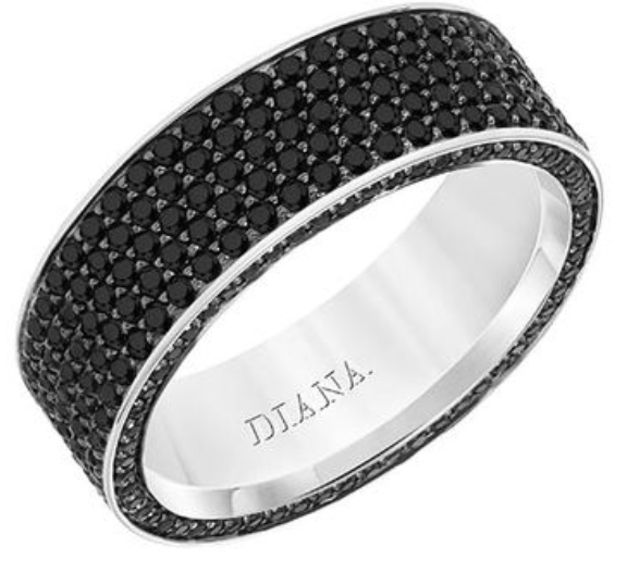 ArtCarved 14K White Gold 7.5MM Flat Edge Eternity Band, Featuring 375 Round Black Sapphires =3.15ctw 