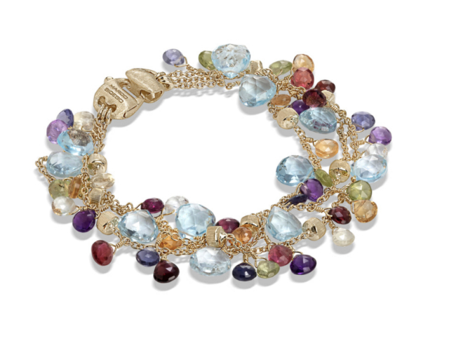 Marco Bicego® Paradise Collection 18K Yellow Gold Blue Topaz and Mixed Gemstone Triple Strand Bracelet | Alson Jewelers