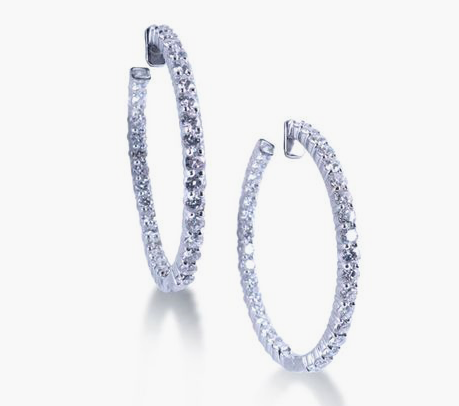 Alson Signature Collection Inside/Outside Shared Prong Diamond Hoop Earrings, Fashioned in 18K White Gold, Featuring Seventy Round Diamonds =6.03cts Total Weight, F/G Color, VS-SI1 Clarity | Alson Jewelers