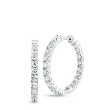 Roberto Coin 18K White Gold 28MM Inside/Outside Diamond Hoop Earrings, Featuring 44 Round Diamonds =3.43ctw, G-H Color, SI Clarity | Alson Jewelers