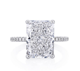 Alson Signature Collection Platinum Micro Pave Shank and Detailed Pave Basket Engagement Ring, Featuring a 7.00ct Radiant Diamond, F Color, SI2 Clarity, GIA Certified, Accented with 88 Round Diamonds =.52ctw, G-H Color, VS Clarity | Alson Jewelers