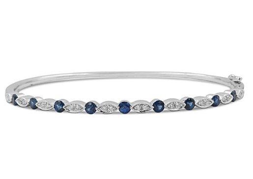 Alson Signature Collection 14K White Gold Bangle Bracelet, Featuring 9 Round Blue Sapphires =.80ctw and 20 Round Diamonds =.22ctw | Alson Jewelers