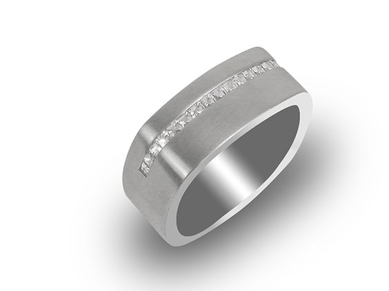 Alson Signature Collection Men | Alson Jewelers's Platinum 7MM Wedding Band, with a Satin Finished Center, High Polished Edges and Milgrain Detail