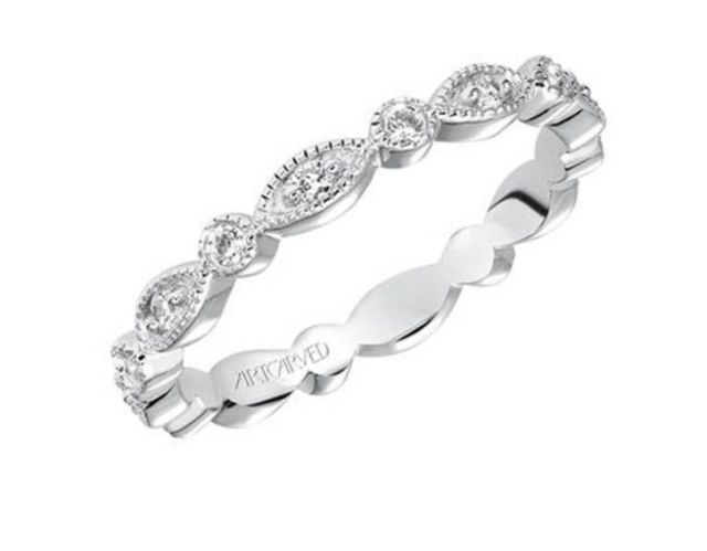 ArtCarved 14K White Gold Round & Marquise Shape Milgrain Eternity Band, Featuring 16 Round Diamond | Alson Jewelers