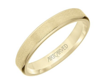 ArtCarved Men | Alson Jewelers's 14K Yellow Gold 4MM Comfort Fit Band, with a Flat Brushed Top and Round Polished Edge 