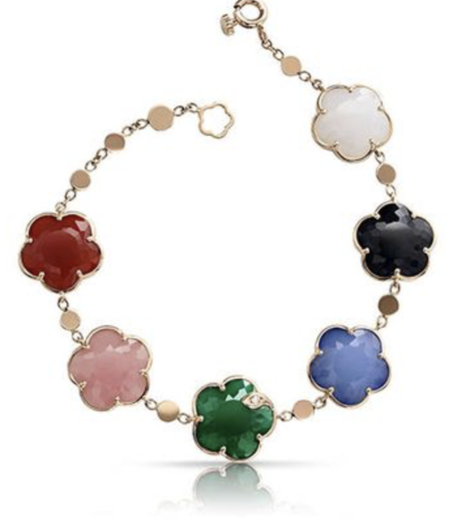 Pasquale Bruni 18K Rose Gold Petit Joli Bouquet Bracelet, Featuring White Agate, Green Agate, Black Onyx, Pink Chalcedony, Carnelian and White Agate over Lapis Doublet, Accented with a .02ct Round Diamond