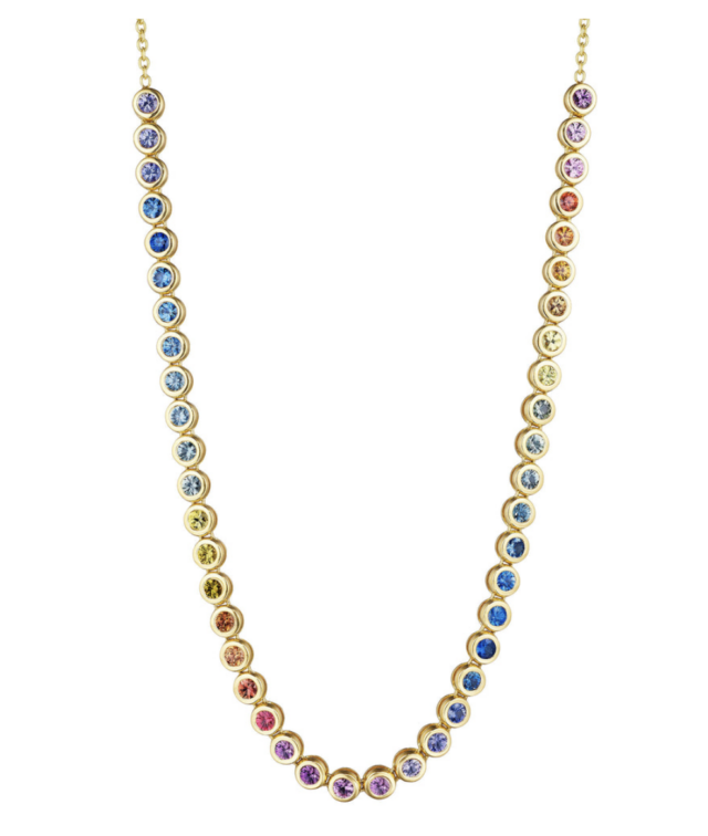 Penny Preville 18K Yellow Gold Aura Choker Necklace, Featuring Round Rainbow Sapphires =4.81ctw 