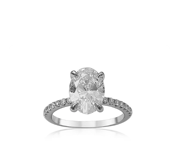 Alson Signature Collection 14K White Gold Engagement Ring, Featuring a 2.01ct Oval Diamond, E Color, VS2 Clarity, GIA Certified, Accented with 18 Round Diamonds =.20ctw 