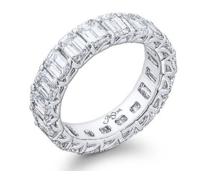 JB Star Platinum Shared Prong Eternity Band, Featuring 19 Emerald Cut Diamonds =6.85ctw, G Color, VS Clarity 