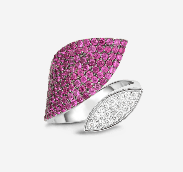 Roberto Coin 18K White Gold, Diamond and Pink Sapphire Petal Wrap Ring | Alson Jewelers