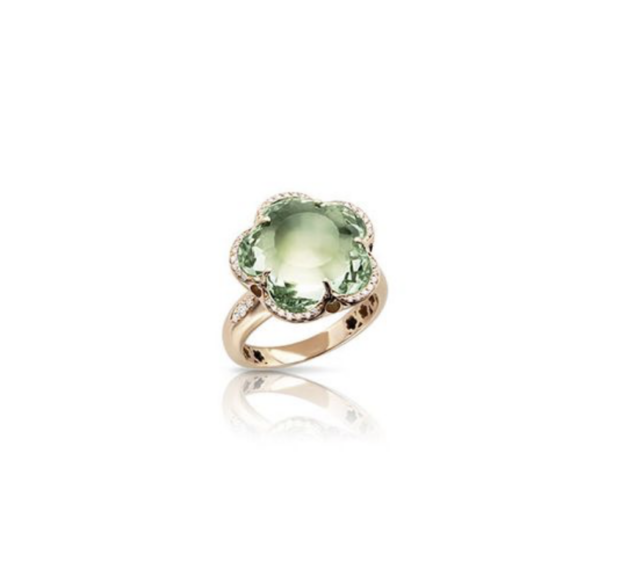 Pasquale Bruni 18K Rose Gold Bon Ton Dolce Vita Ring, Featuring a 12MM Flower Shape Prasiolite, Accented with 41 Round Diamonds =.15ctw | Alson Jewelers