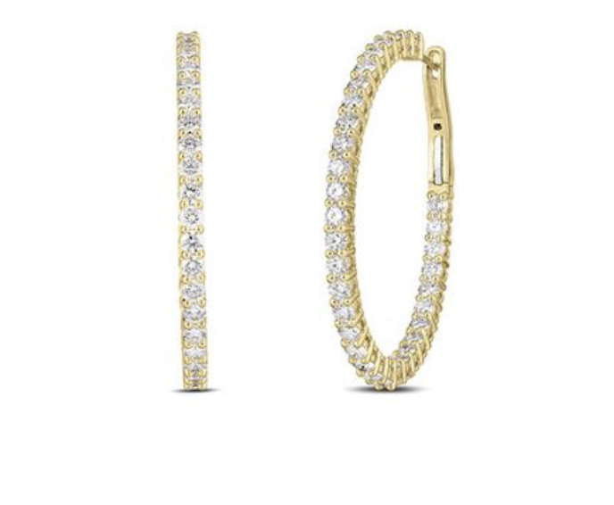 Roberto Coin 18K Yellow Gold Inside/Outside Diamond Oval Hoop Earrings, Featuring 66 Round Diamonds =7.45ctw, G-H Color, SI Clarity