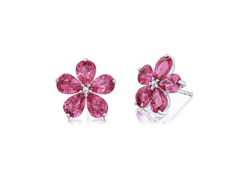 JB Star Platinum Flower Earrings, Featuring 10 Pear Shape Pink Sapphires=7.58ctw 