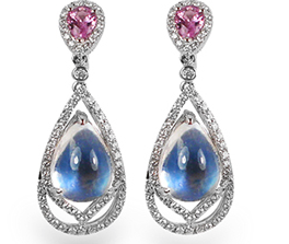 Spark Earrings in blue moonstone and pink sapphire with diamonds | Alson Jewelers