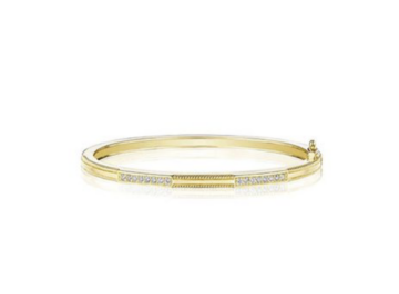 Penny Preville 18K Yellow Gold Double Bar Station Bangle Bracelet, Featuring 16 Round Diamonds =.24ctw, G-H Color, VS2-SI1 Clarity