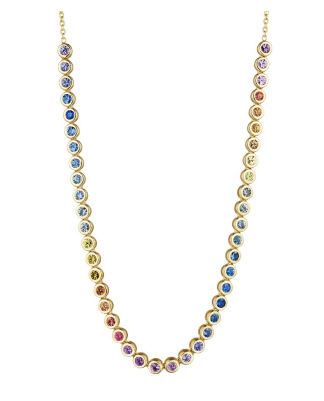 enny Preville 18K Yellow Gold Aura Choker Necklace, Featuring Round Rainbow Sapphires =4.81ctw 