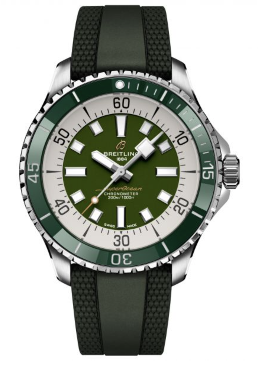 Breitling Superocean Automatic 44 Green Dial and Green Rubber Strap Watch | 44mm | 