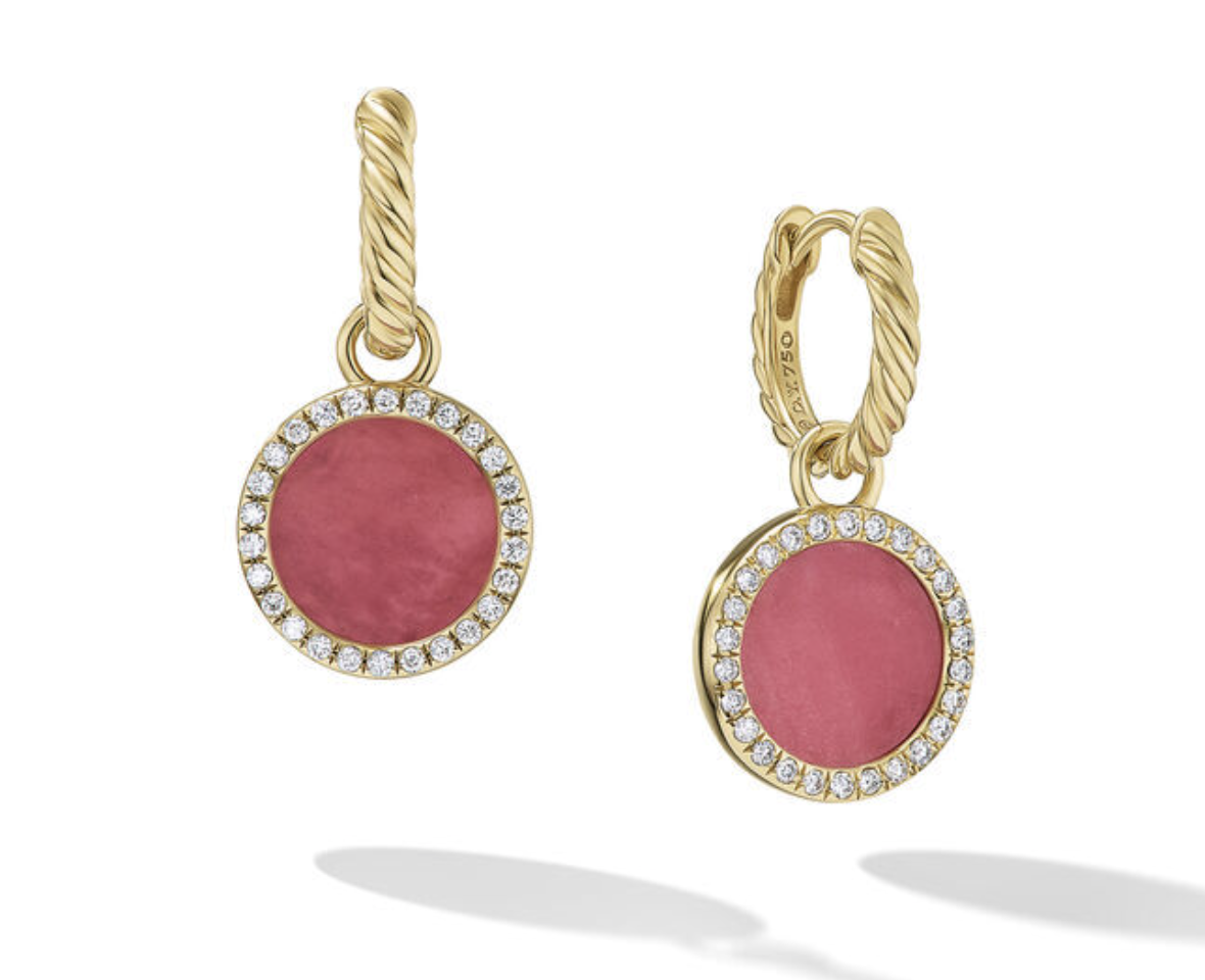 DY Elements® Petite DY Elements Drop Earrings in 18K Yellow Gold with Rhodonite and Diamonds,