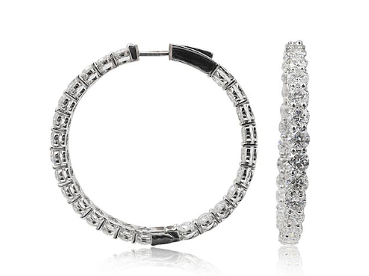Alson Signature Collection 18K White Gold Inside/Outside Diamond Hoop Earrings, Featuring 50 Round Diamonds =10.06ctw | Alson Jewelers