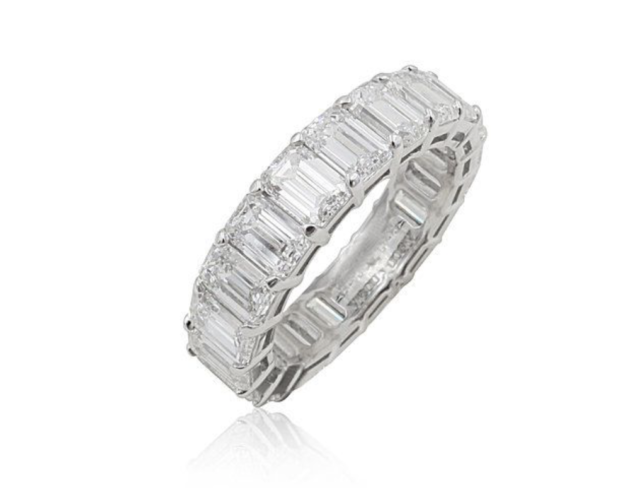 Alson Signature Collection Platinum Shared Prong Eternity Band, Featuring 20 Emerald Cut Diamonds =6.15ctw, G-H Color, VS Clarity | Alson Jewelers