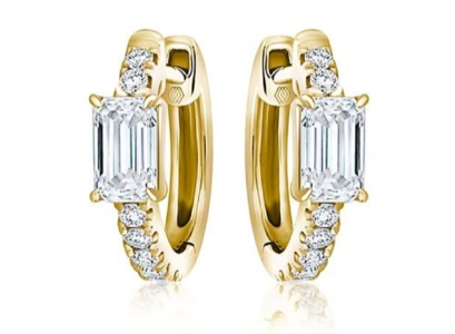 yellow gold and diamond huggie earrings by Alson Signature Collection