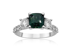 Alson Signature Collection 18K White Gold Three-Stone Teal Sapphire & Diamond Engagement Ring, Center Stone Sold Separately