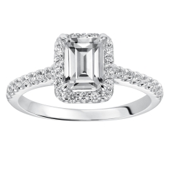 ArtCarved 14K White Gold Emerald Cut Halo Diamond Engagement Ring, Center Stone Sold Separately