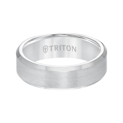 Triton Men's White Tungsten 7MM Brush Finish Bevel Edge Band