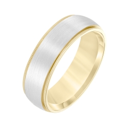 ArtCarved Men's 14K White & Yellow Gold 7MM Satin & Milgrain Band