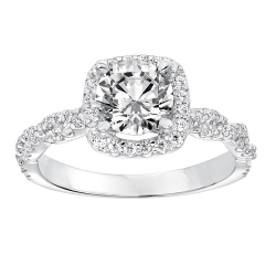 ArtCarved 14K White Gold Cushion Halo Twisted Shank Diamond Engagement Ring, Center Stone Sold Separately