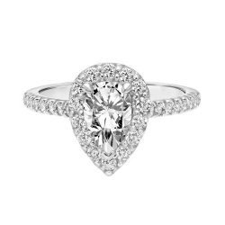 ArtCarved 14K White Gold Diamond Pear Shaped Halo Engagement Ring, Center Stone Sold Separately