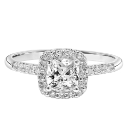 ArtCarved 14K White Gold Cushion Halo Diamond Engagement Ring, Center Stone Sold Separately