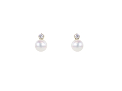 Mikimoto 18K Yellow Gold 5MM Pearl & Diamond Earrings